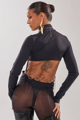 BLACK OUT MOCK NECK OPEN BACK BODYSUIT