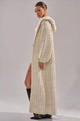 COZY CROCHET LONG HOODED CARDIGAN