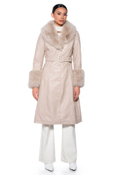 AZALEA WANG KAYA PU TRENCH WITH FUR LINING IN BEIGE