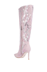 AZALEA WANG CASHY SNAKE EMBOSSED PINK STILETTO BOOT